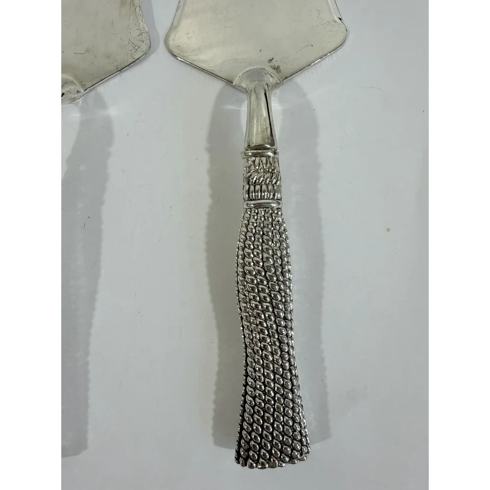 Set (2) Silea silver-plated Cake Servers Detailed Rope Handle 9.5